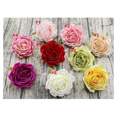 China High quality silk and plastic large size artificial rose head in many colors for wedding and party decorations MGHT002 for sale