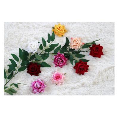 China High Quality 8cm Artificial Silk And Plastic Waist Corner Velvet Rose Mounted Flower Head For Wedding Event Decorations MGHT010A for sale