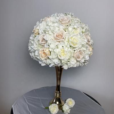 China Silk fabric+foam ivory and blush wedding table flower ball rose centerpiece for sale