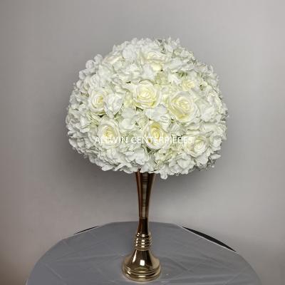 China Silk fabric+foam ivory velvet rose and hydrangeas k wedding table flower ball centerpiece for sale