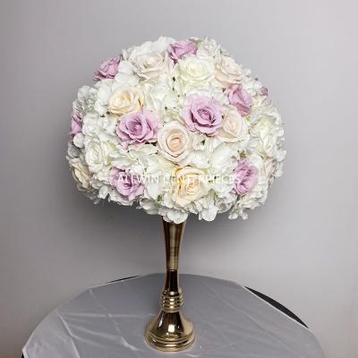 China Silk fabric+foam ivory purple velvet rose wedding table flower ball centerpiece for sale