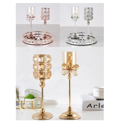 China Table flower centerpiece stand luxuary glass candle holders represent wedding table centerpieces DTZT005 for sale