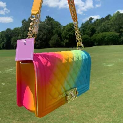 China Hot Sale High Quality Amazon Fashion Rainbow Beach Shoulder Candy Colored Jelly Shoulder Bag Jelly Bags For Women for sale