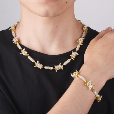 China Fashion 9mm Hip Hop Twist Cuban Chain Gold Filled Necklace Iced Out Rhinestone Hitter Chain Chokers Link Bracelet Mens Jewelry Set Silver for sale