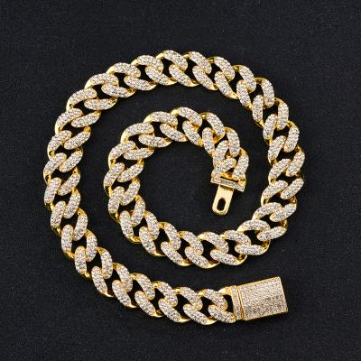 China Fashion Men's Hip Hop Gold CZ Ice Chain Necklace Out Of Diamond Paved Rhinestone Rapper Necklace Miami Ladies Choker Jewelry Set 2021 for sale