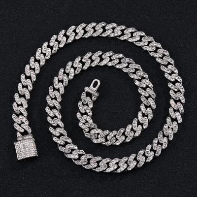 China Fashion 12MM Hip Hop Cuban Chain Links For Boy Miami Rhinestone Tennis Necklace Mens Bling Zircon Women Chokers Jewelry Set Punk for sale