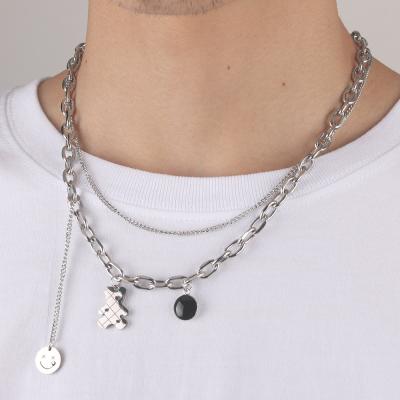 China Hiphop Iced Out Cardboard Bear Girls Pendants Cuba Punk Necklace Stainless Steel Double Link Chain Friendship Jewelry Men's Chain Chokers for sale