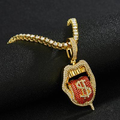 China Hiphop 24K Gold Plated Christmas Pendant Crystal Blank Stone Silvery Pendant Skull Cuban Chain Mens Halloween Necklace Mouth Gold Gift for sale