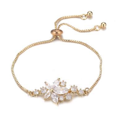 China BOHEMIA Direct Selling Gorgeous Exquisite Jewelry Flower Shape Link Chain Rhinestone Handcrafted Bracelet For Women for sale