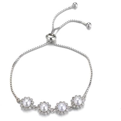 China BOHEMIA Quality Low Price Premium Silver Plated Thin Diamond Fine Pearl Girls Christmas Gfit Chain Bracelet Women for sale