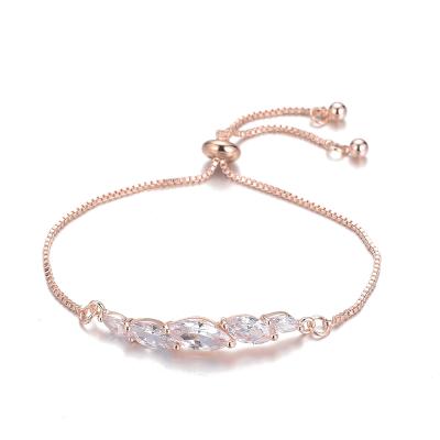 China 2021 BOHEMIA Stain Simplicity Wholesale Jewelry Zircon Bling Charm Rose Gold Plated Oval Rhinestone Silver Micro Paved Couples Bracelet for sale