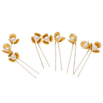 China Fashion Banana Clip Hair Accessories Fashion Imitation Pearl Side Cut Handmade Hair Accessories Gold Flower Wedding Bridal Hairpins for sale