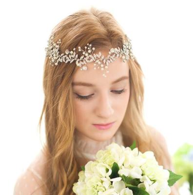 China Handmade Headwear Gold Metal Flower Crystal Pearl Headbands Bridal Wedding Silver Hair Accessories for sale