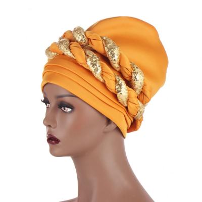 China 2021 New Sale High Quality Women's Multifunctional Gele Headtie Nigerian Head Wraps Stylish With Stones African Hijab Turban for sale