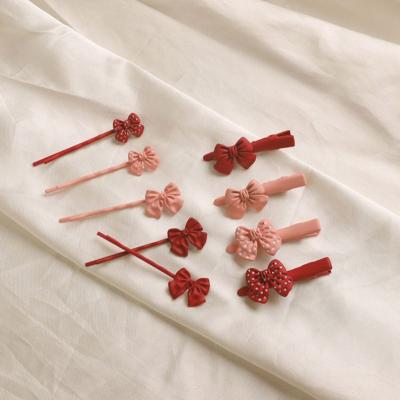 China Headwear High Quality Fashionable European Red Pink Hairpins Shape Bow Hair Clip Exquisite Side For Girl for sale