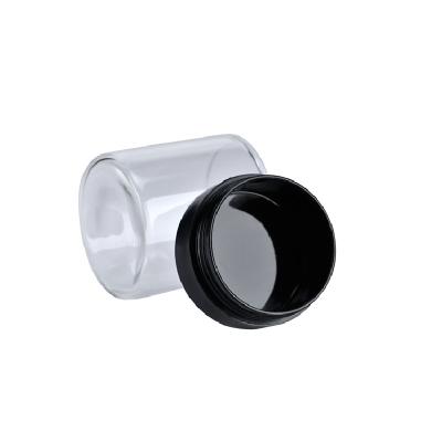 China 30ml 1oz Glass Container Bottle Glass Cosmetic Jar with Black Plastic Lid Wholesale Glass Jars for Honey Jam Jelly for sale