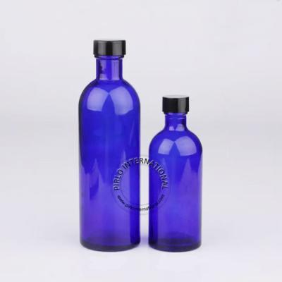 China Personal care 100ml 200ml cobalt blue glass bottle for essential oil, glass bottle for liquid and empty screw cap glass bottles for sale