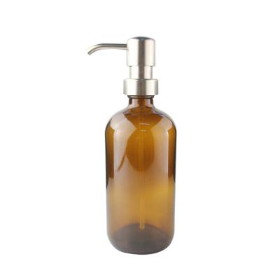 China Personal Care Large Capacity 500ml Amber Glass Lotion Bottle with Aluminum Lotion Pump for sale