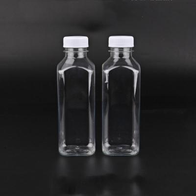 China Transparent Square Beverage Bottle Personal Care 16oz 475ml PET Material Plastic Juice Bottle for sale