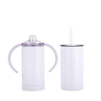 China Hot Sale 12oz Kids Sippy Cup Viable White Stainless Steel Sublimation Upright Tumblers With Handle BPA Free Baby Bottle for sale