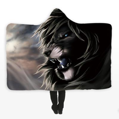 China Custom Anti-pilling 3D Digital Printing 2 Plyer Throws Sherpa Hooded Wearable 100% Polyester Fleece Blanket For Winter for sale