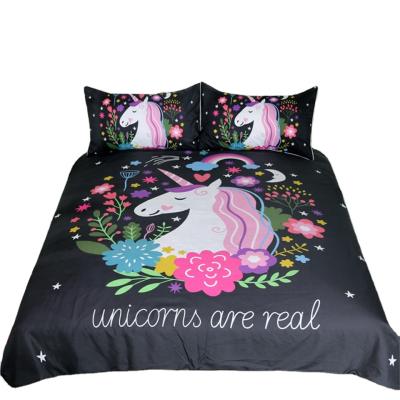 China Unicorn Bedding Set Modern Cartoon Print for Kids Duvet Cover with Pillowcases Girls Single Bed Set Floral Duvet Cover Sets for sale