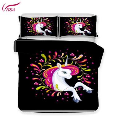 China 2019 Modern Unicorn Bedding Set Cartoon Print Kids Duvet Cover With Pillowcases Single Bed Sets Floral Duvet Cover Sets for sale