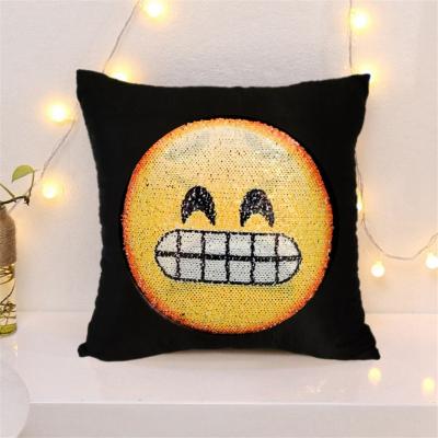 China Mermaid Sequin Pillow Emoji Smiley Face Pillowcase Magical Double Anti-Static Reversible Cushion for sale