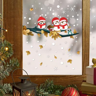 China Window Sticker New Owl Branch Snowflake Christmas UV Static Glass Sticker Creative Simple Wall Sticker for sale