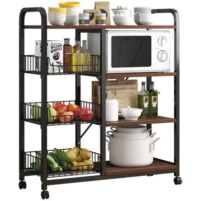 China Microwave Oven Stand Storage Rack Kitchen Shelf Support Viable Serving Organizer with Fruit Basket for sale