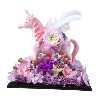 China Celebration Wholesale Valentine's Day Gift Preserved Flowers Preserved Fresh Rose Unicorn for sale