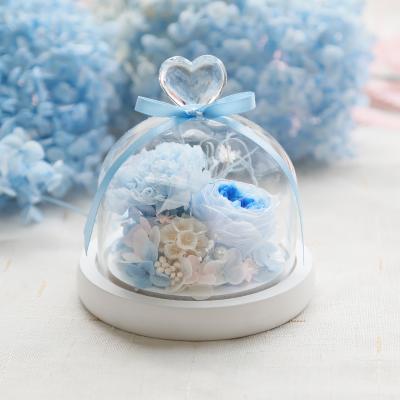 China Hot Selling Celebration Valentines Day Gifts Preserved Carnation Rose Heart Glass Flowers for sale