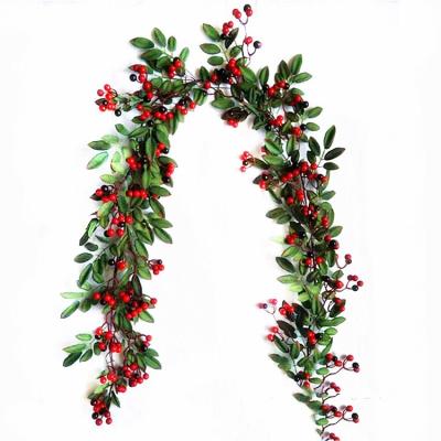 China Celebratory Wholesale Artificial Greenery Leaves Red Berry Plants Rattan Vine Artificial Plants for sale