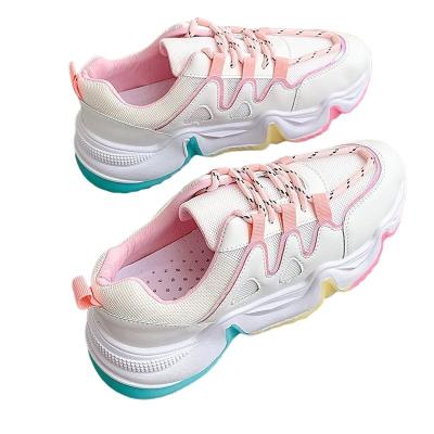 China Light Walking Style Shoes Women Fashion Chunky Rainbow Bottom Shoes S Sneaker White Pink Fancy For Women for sale