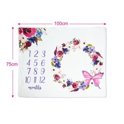 China 30X40 Inch Anti-Static Machine Washable Durable Floral Baby Milestone Monthly Blankets For Newborn Photo for sale