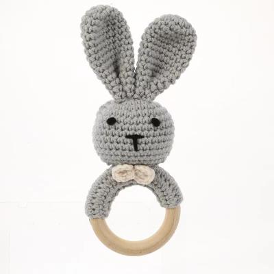 China Lovely Crochet Bunny Ring Rattle Baby Toys Soft Wooden Baby Rattle Toy 12 Colors for sale