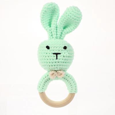 China 2021 New Arrival Woodland Friends Baby Soft Rattle Toy Shaker Toy With Wooden Teether Ring Plain Rabbit for sale