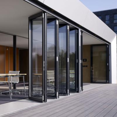 China Modern House Use Modern Aluminum Black Bifold Interior Doors Glass Folding Door System for sale