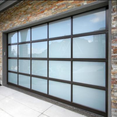 China Easily Assembled\China High Quality Commercial Cheap Black Color Motorized 8x7 Garage Aluminum Clear Glass Door With Motor for sale