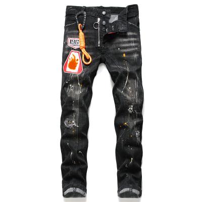 China Linghang Sustainable Manufacturer Custom Men's Jeans Non-Ripped Pants Slim Skinny Denim Distressed Jeans Mens Denim Pants Fit For Man for sale