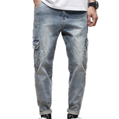 China Hot Sale Breathable Fashion Washed Blue Jeans Men Medium Denim Pants Casual Breathable Jeans Bottoms for sale