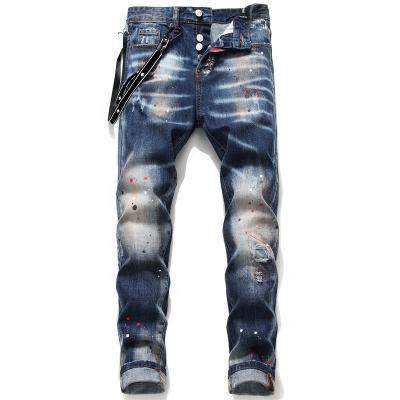 China Sustainable high quality popular custom design medium blue washed denim ripped jeans for men for sale