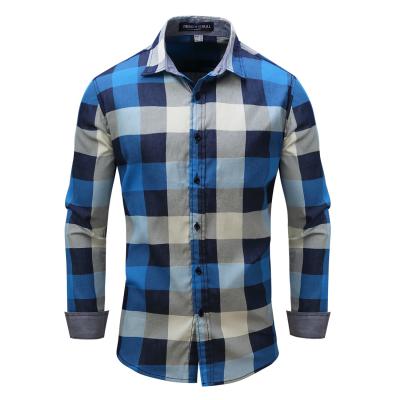 China BH20 high quality apparel breathable use long cotton dress smart formal slim china stripe check custom stylish plaid shirts for men for sale