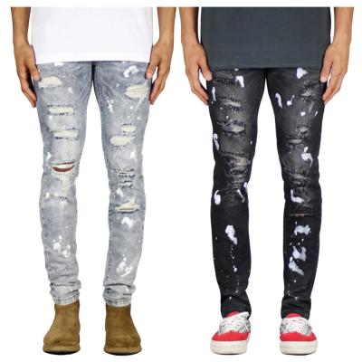 China New Fashion Breathable European American Wased Pencil Pants High Elastic Splatter Hole Paint Trend Casual Men's Jeans for sale