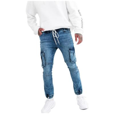 China Breathable Hot Sale Fashion Lace Up Mens Jeans Slim Fit Drawstring Stretch Denim Pants Cotton Jeans Pants for sale