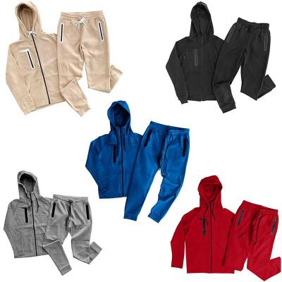 China Simple Style Hooded Zipper Fashion Casual Sweatsuit Mens Solid Color Breathable Sports Sweatshirt Suit for sale