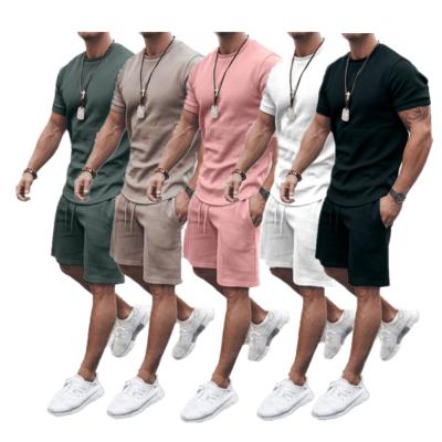 China Summer Breathable Men's Short Sleeve T-Shirts Sweatsuit Set and Men's Casual Sports Shorts Two-Piece Set for sale