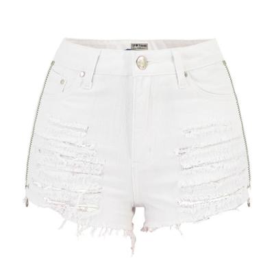 China Sustainable Denim Shorts Wholesale White Ripped High Waist Denim Shorts With Zipper for sale