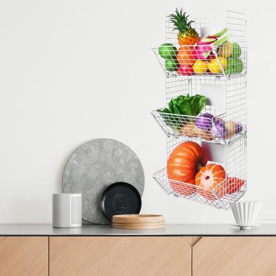 China Multifunctional 3 Layer Wall Storage Basket Rack Minimalist White Storage Rack For Kitchen Vegetable Or Fruit for sale