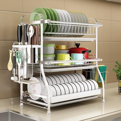 China Amazon Sustainable Bestsellers Dish Drying Rack Stainless Steel Dish Rack With Utensil Holder For Kitchen Countertop 3 Tier Silver for sale